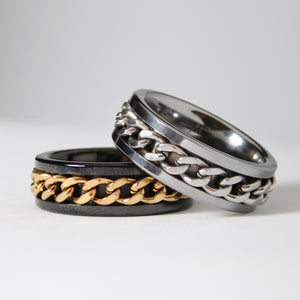 Black with Gold Rotating Chain 8mm Wonder Ring