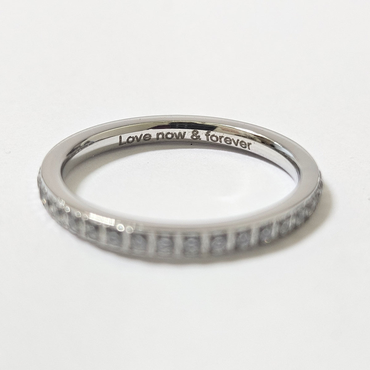 2mm White Gold Full Glitz Eternity Ring | Cubic Zirconia Stacking Ring Size O - Clearance 1084