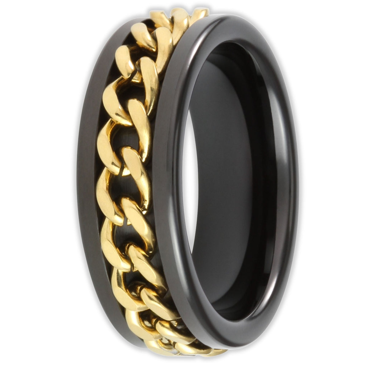 Black with Gold Rotating Chain 8mm Wonder Ring