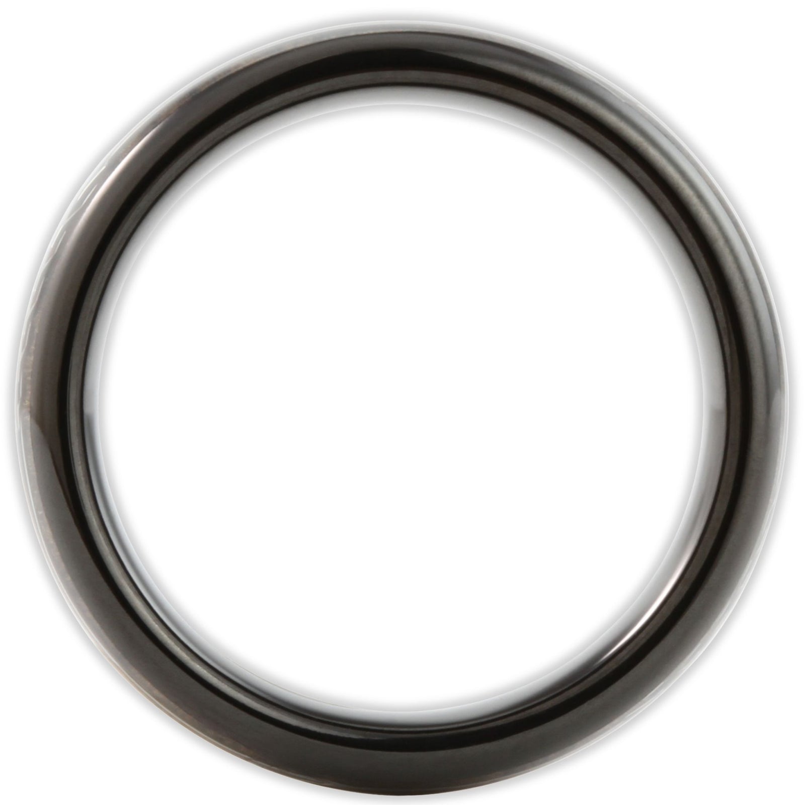 Side profile of black tungsten ring showing 6mm band depth and inlay structure