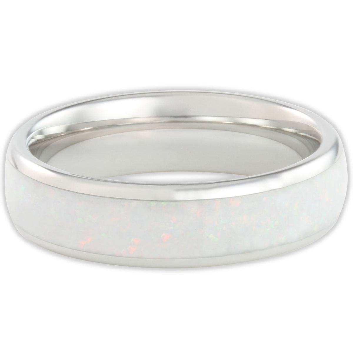 The White Gold White Opal 6mm Wonder Ring Size S - Clearance 1169