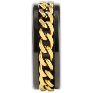 Black with Gold Rotating Chain 8mm Wonder Ring
