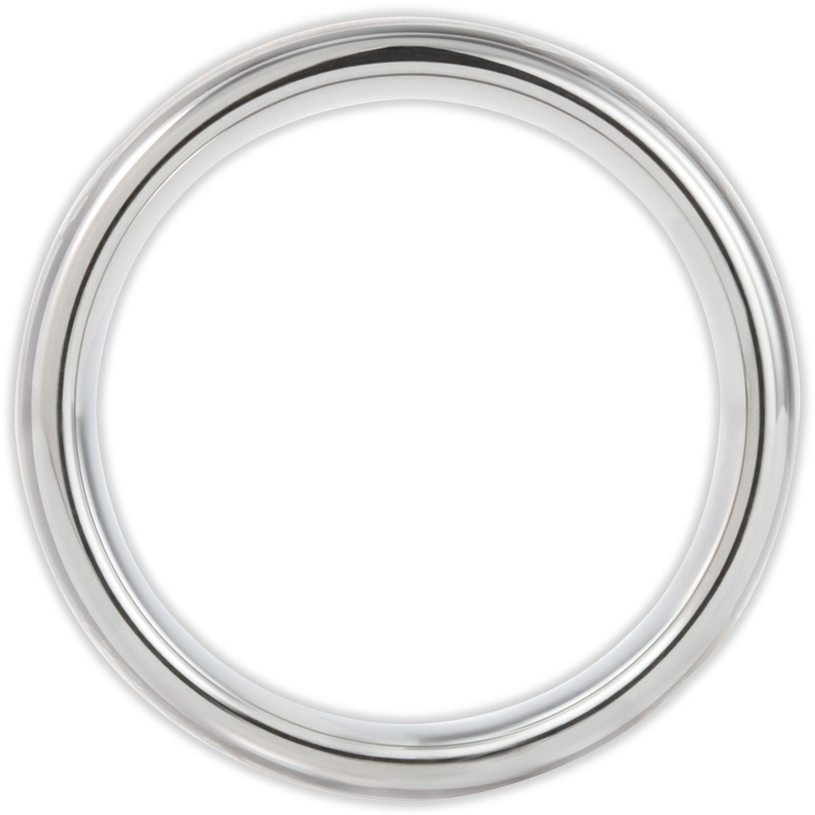 Side profile of silver tungsten ring showing 8mm band depth and inlay structure