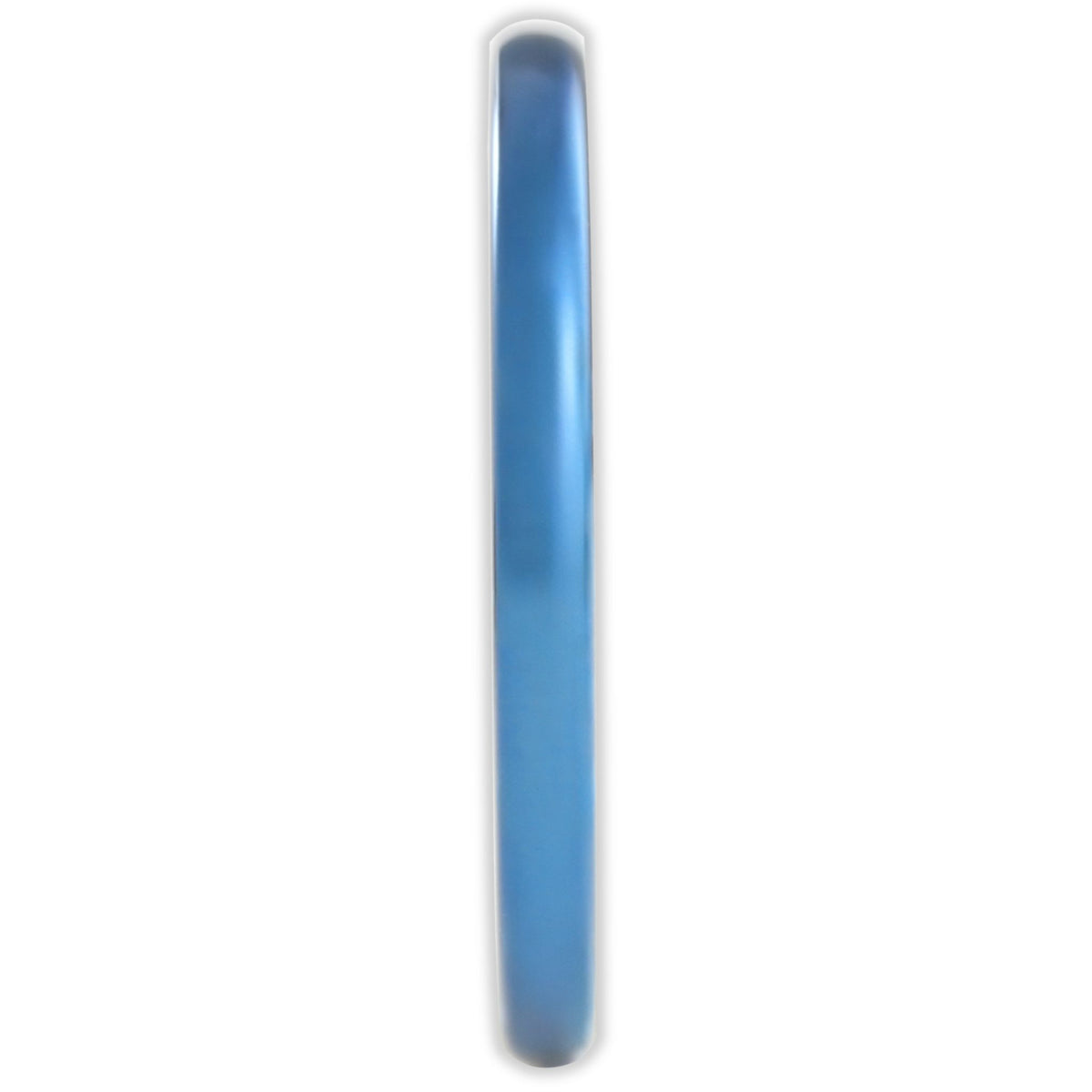 End view of blue tungsten ring showing 2mm band width and rounded comfort-fit design