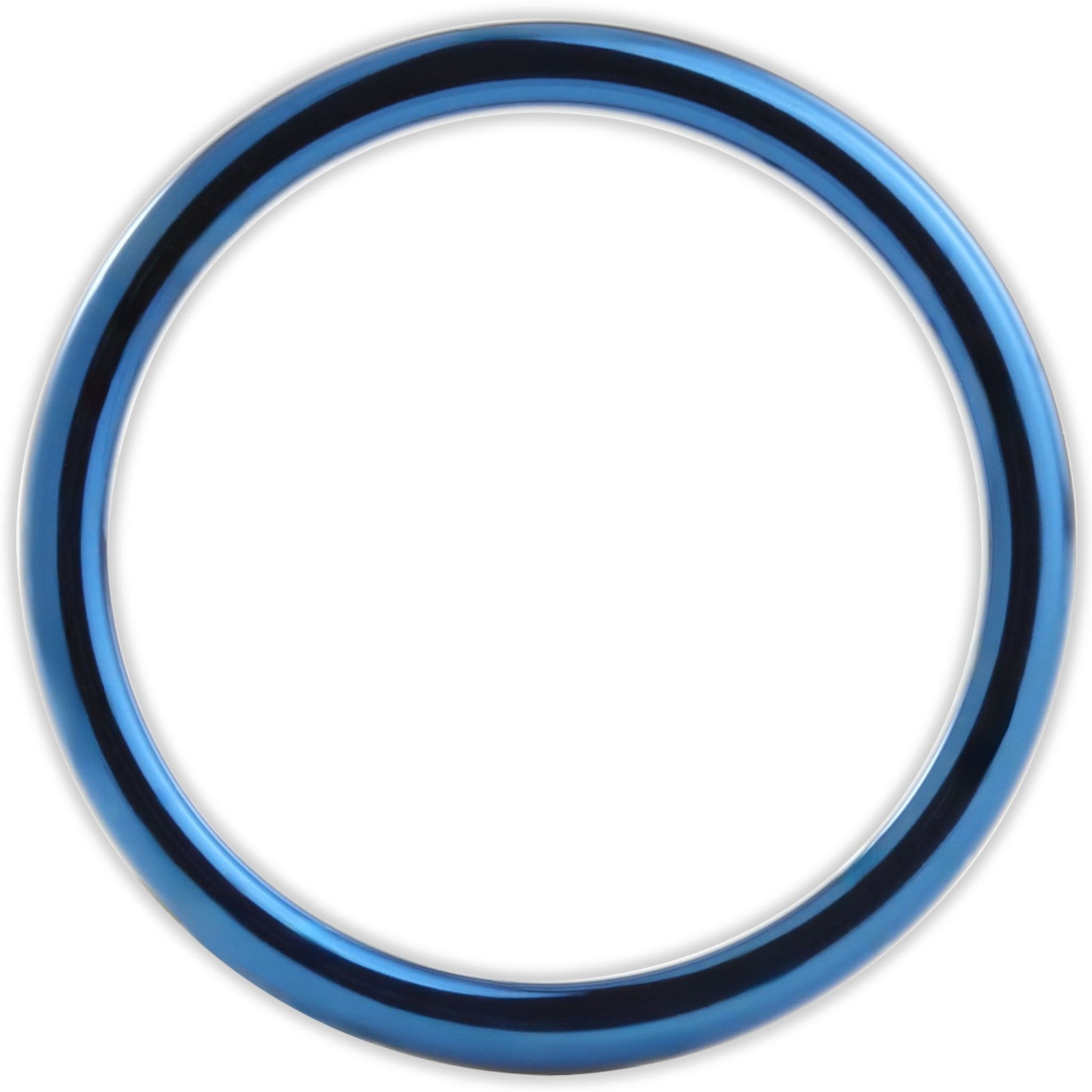 Side profile of blue tungsten ring showing 2mm band depth and smooth curved edges