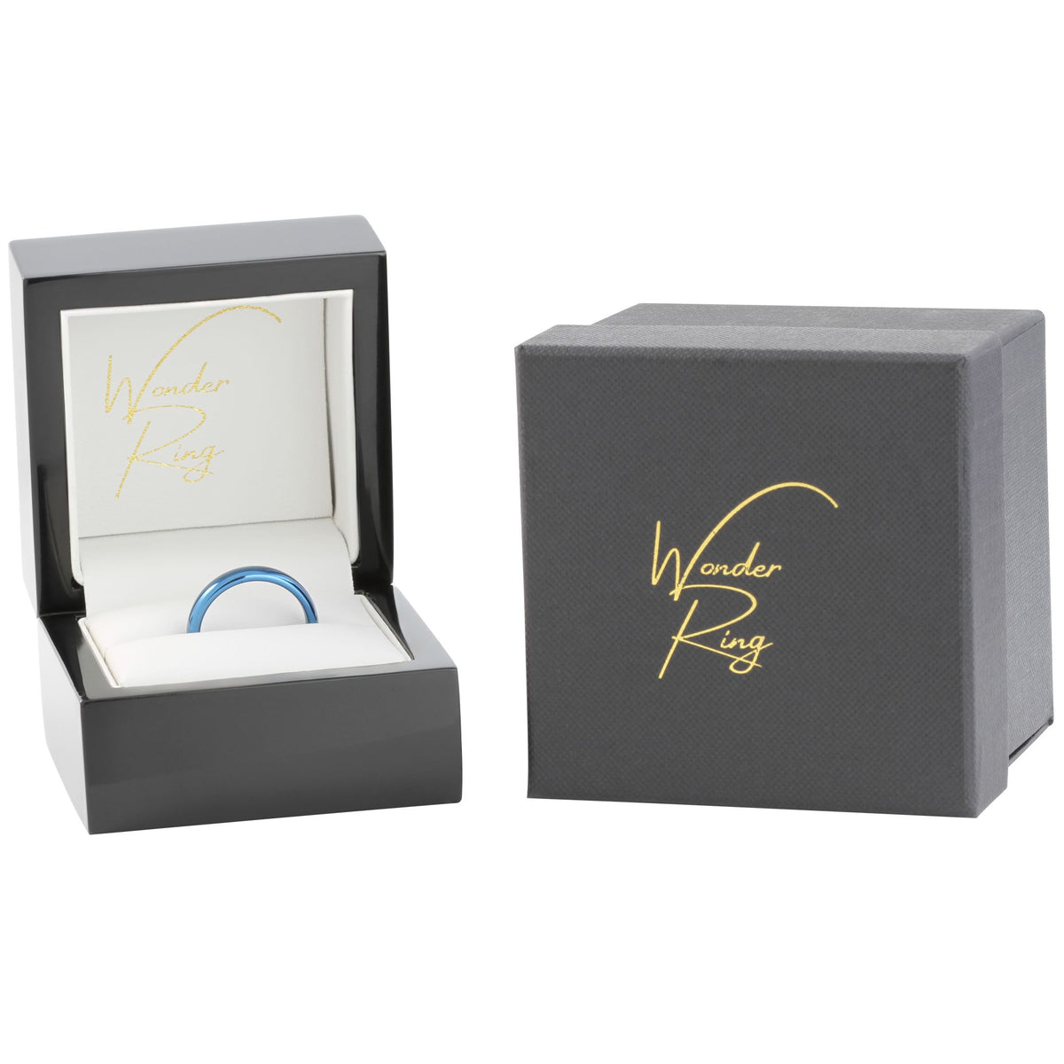 Blue tungsten 4mm ring presented in gift box
