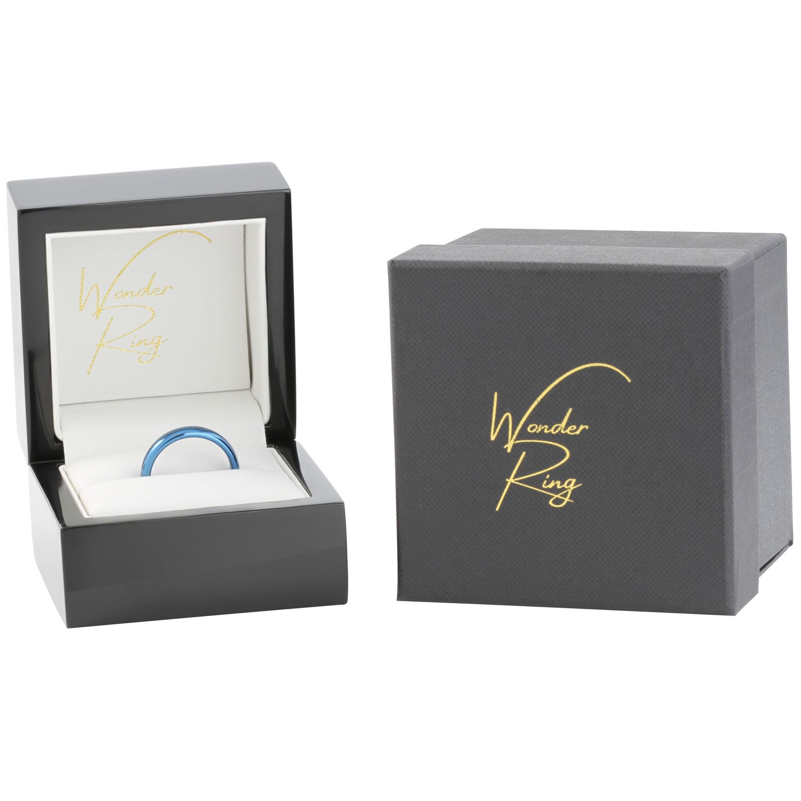 Blue tungsten 4mm ring presented in gift box