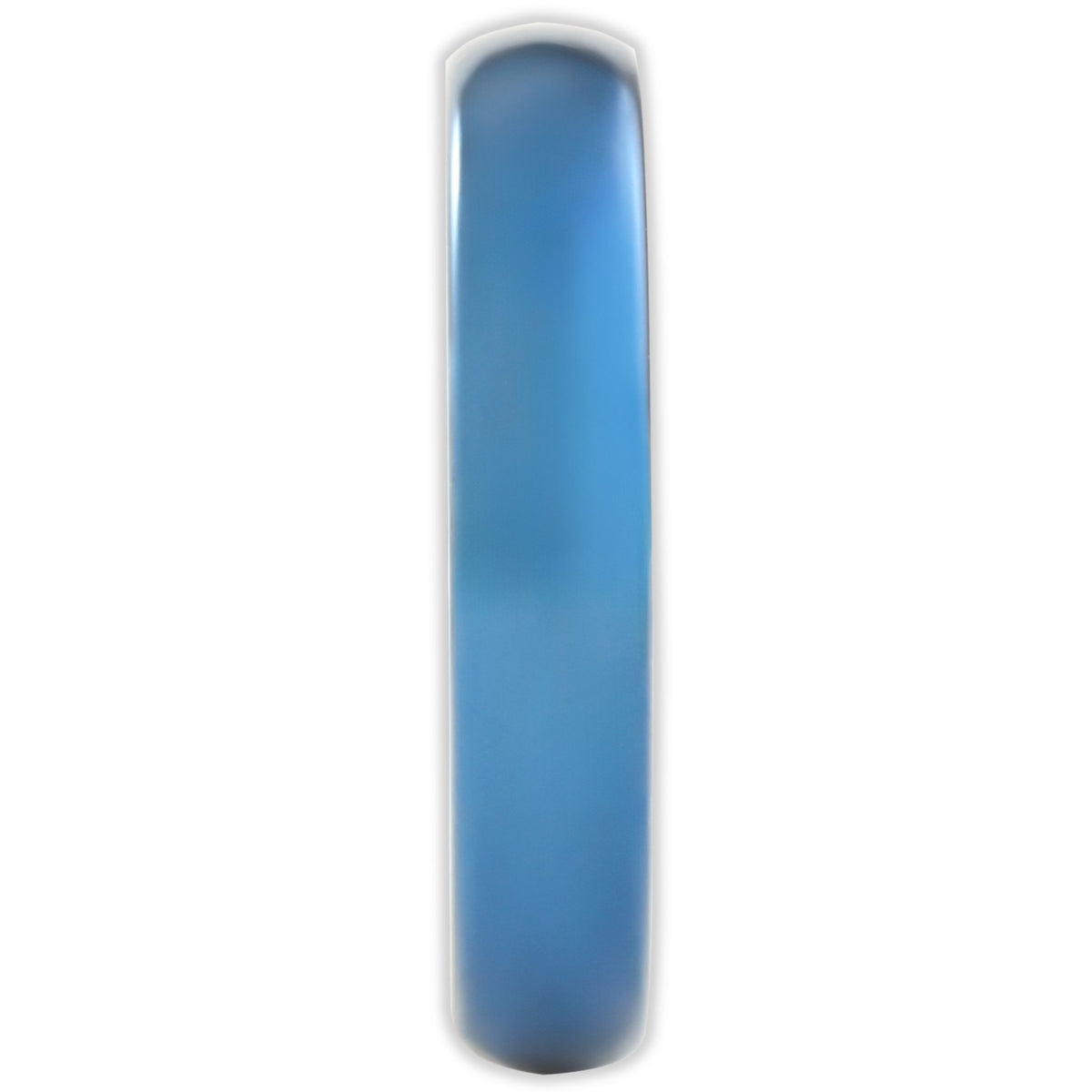 End view of blue tungsten ring showing 4mm band width and rounded comfort-fit design