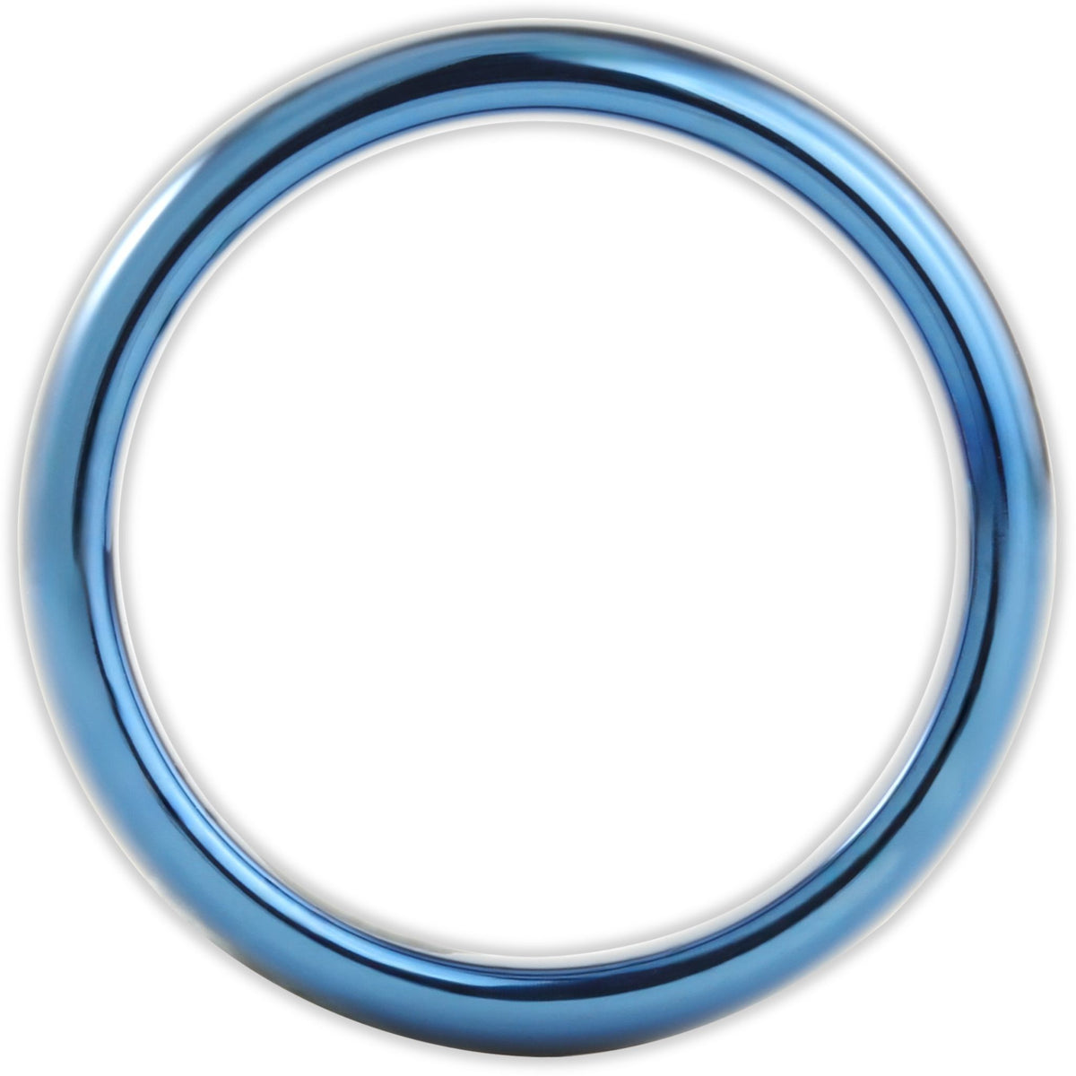 Side profile of blue tungsten ring showing 4mm band depth and smooth curved edges