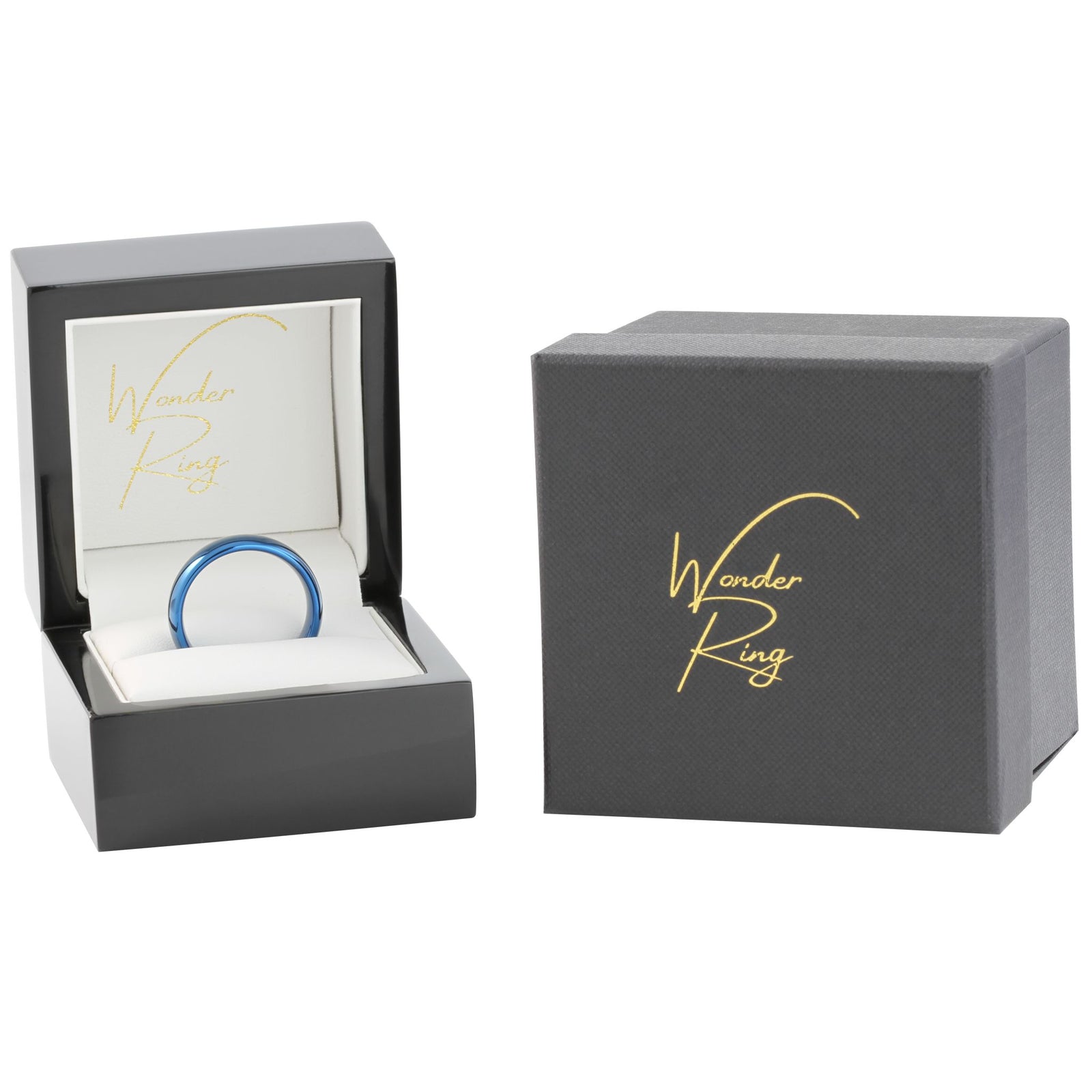 Blue tungsten 6mm ring presented in gift box