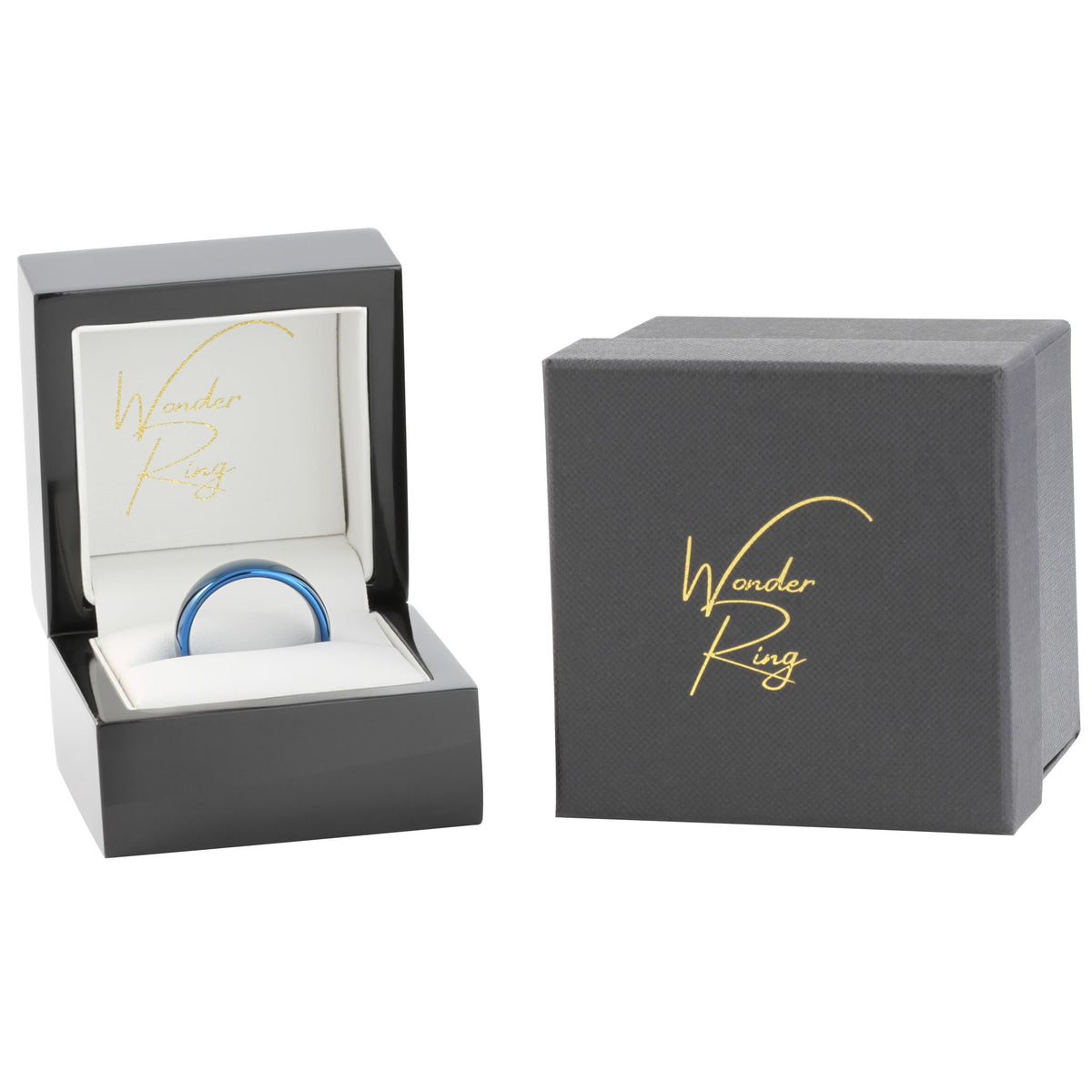 Blue tungsten 8mm ring presented in gift box