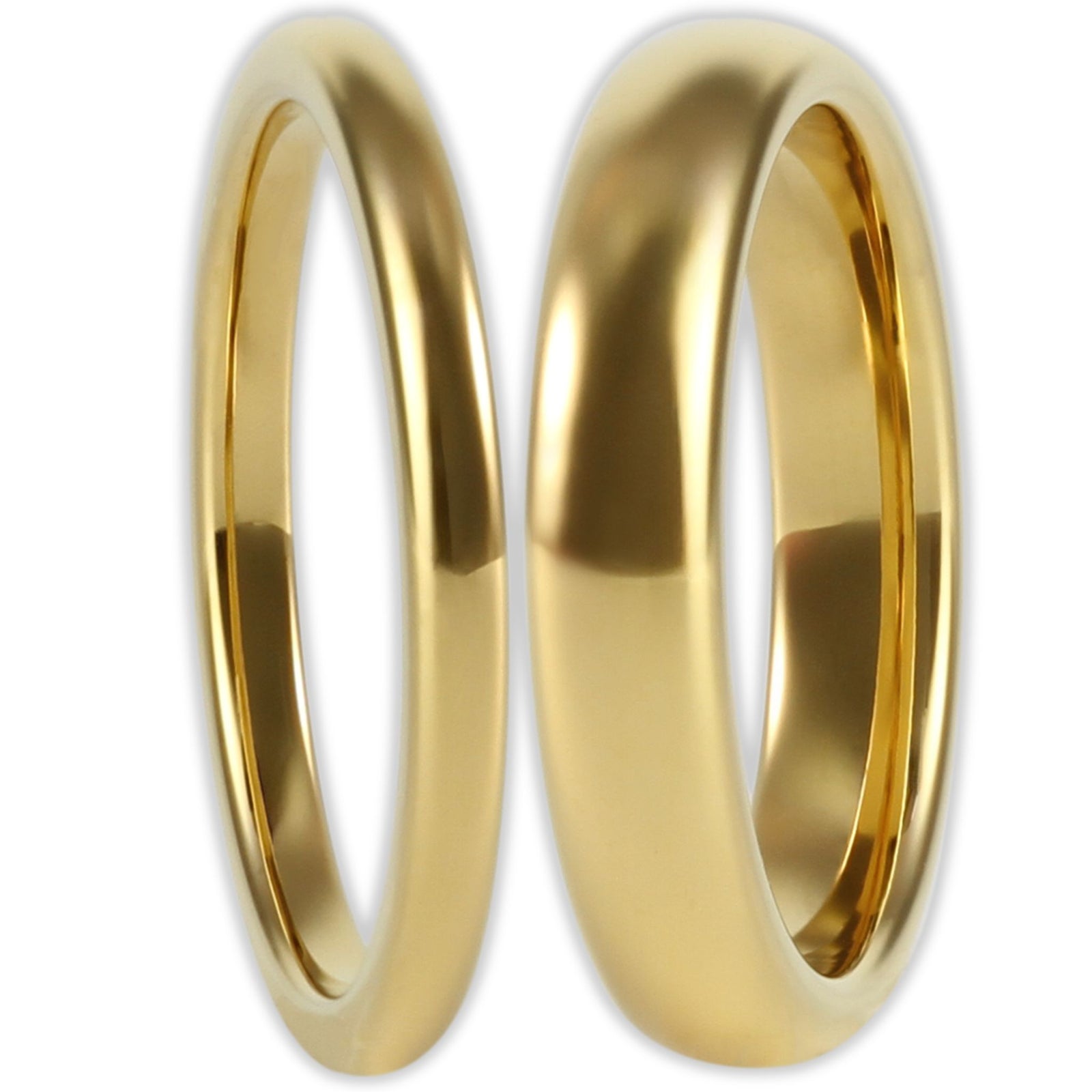 Front view gold tungsten ring with smooth polished finish and 2mm and 4mm bands