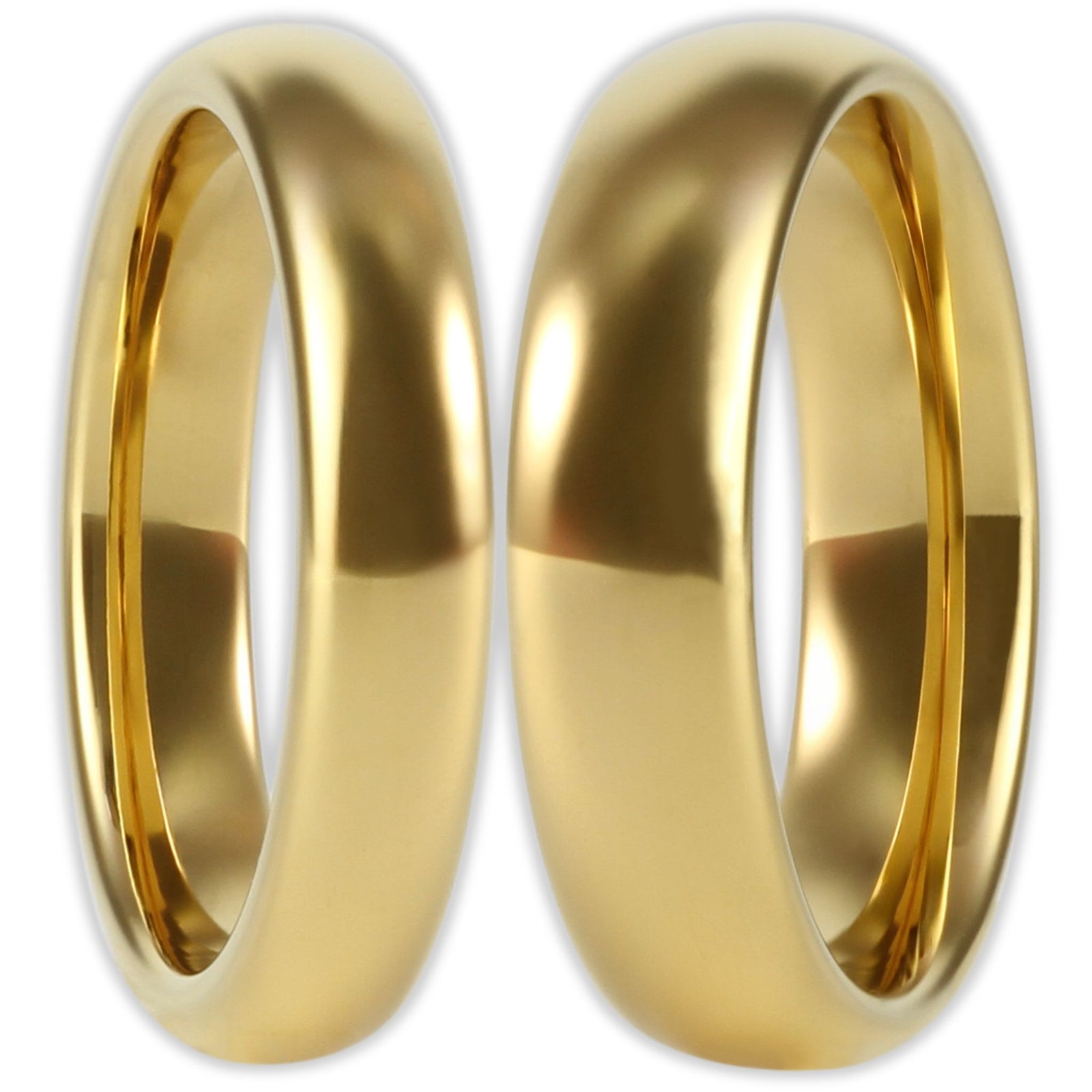 Front view gold tungsten ring with smooth polished finish and 4mm and 8mm bands
