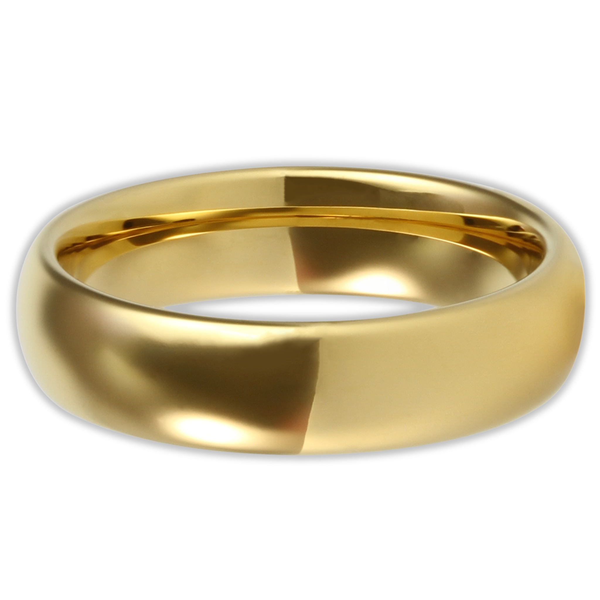 6MM Dome Band Tungsten Wedding Ring - Gold, Mirror Polished, Comfort Fit & Engraveable