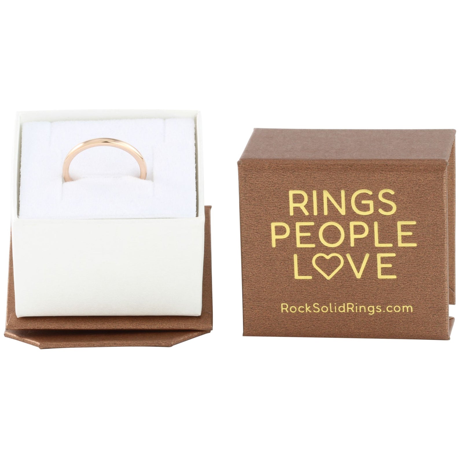 Rose gold tungsten 2mm ring presented in gift box