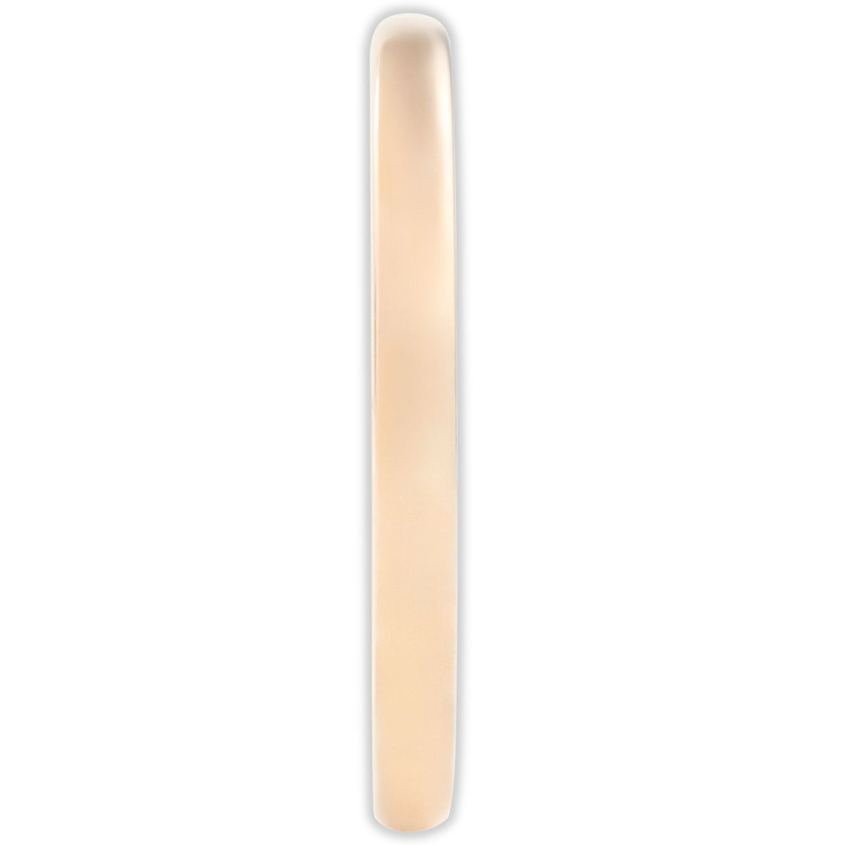 End view of rose gold tungsten ring showing 2mm band width and rounded comfort-fit design
