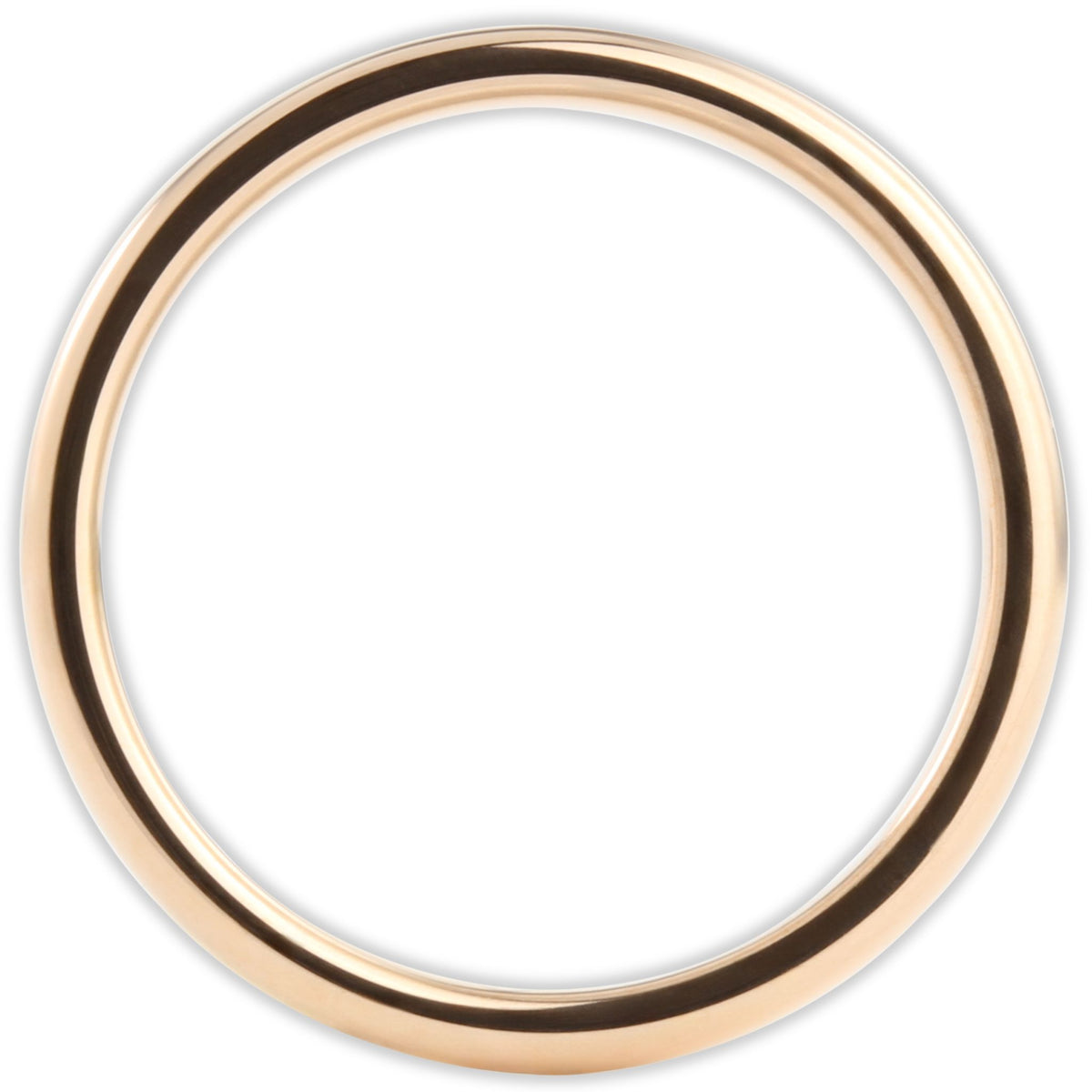 Side profile of rose gold tungsten ring showing 2mm band depth and smooth curved edges