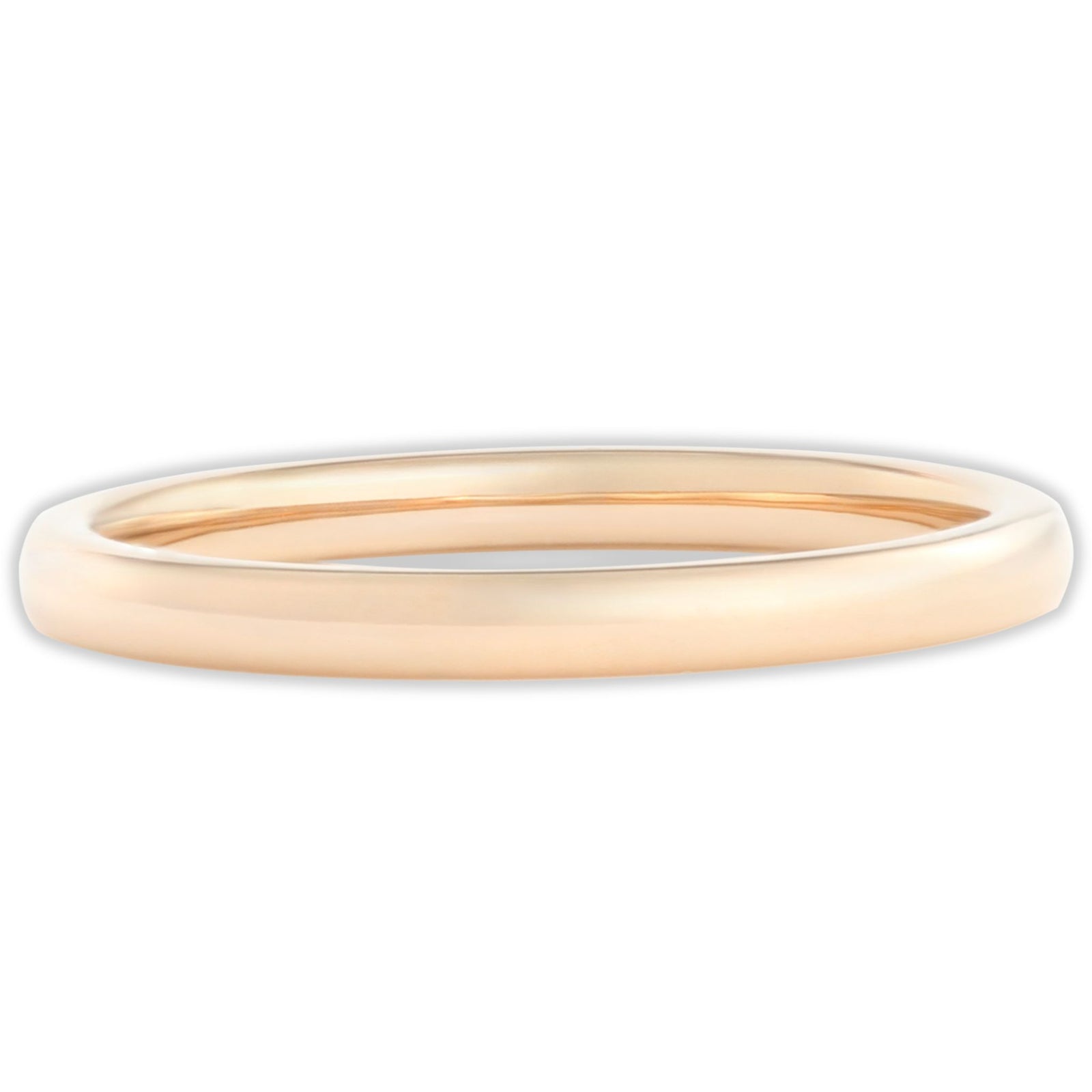 Top view of rose gold tungsten 2mm ring with high-shine polished surface