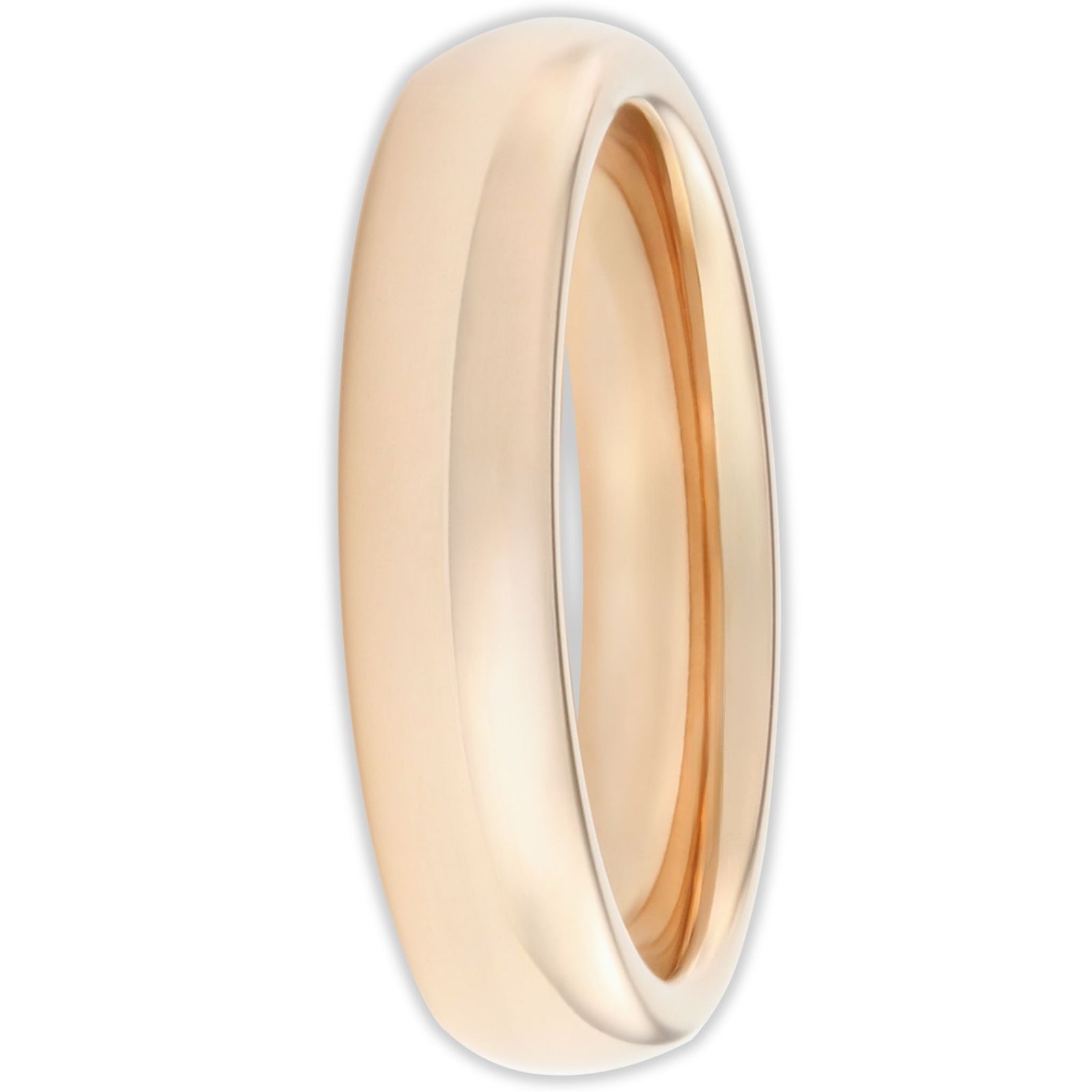 Front view of rose gold tungsten ring with smooth polished finish and 4mm band