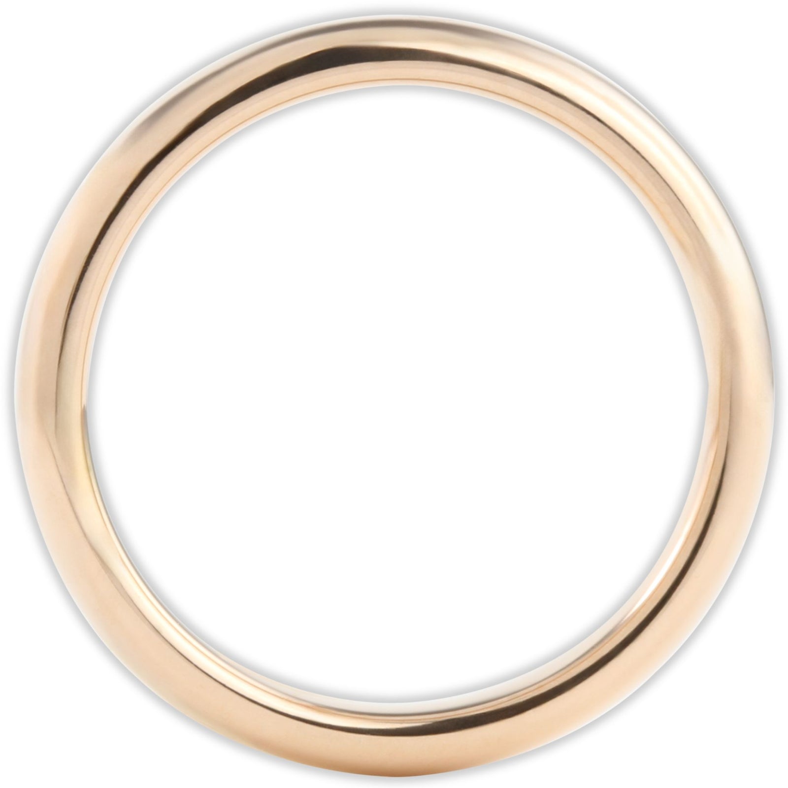 Side profile of rose gold tungsten ring showing 4mm band depth and smooth curved edges