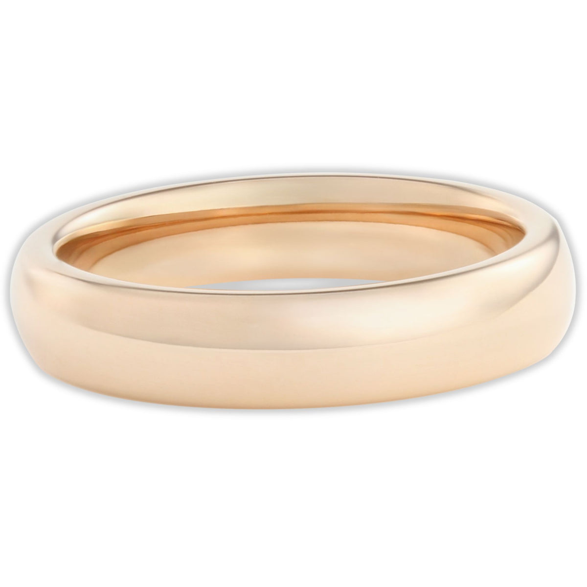 Top view of rose gold tungsten 4mm ring with high-shine polished surface