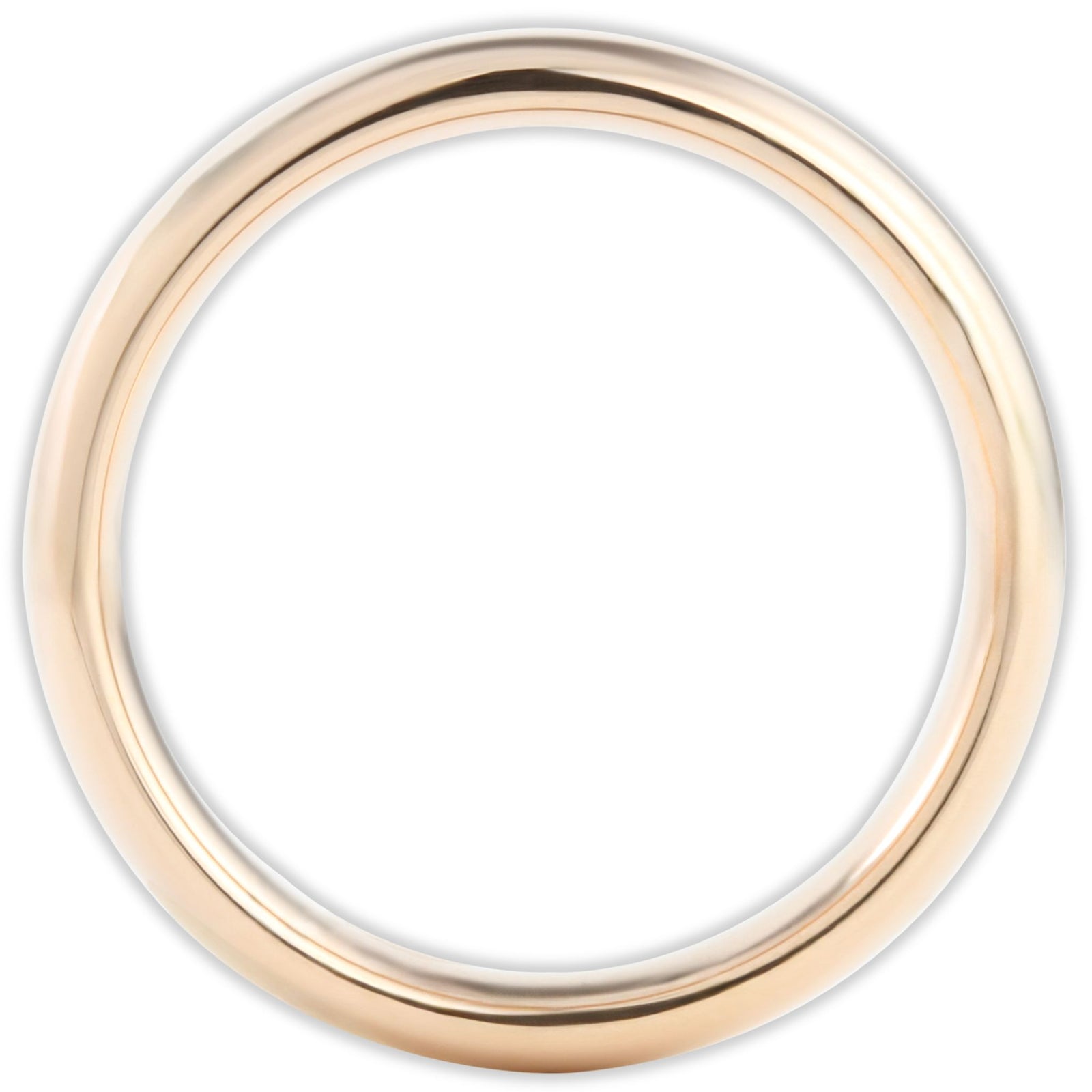 Side profile of rose gold tungsten ring showing 6mm band depth and smooth curved edges