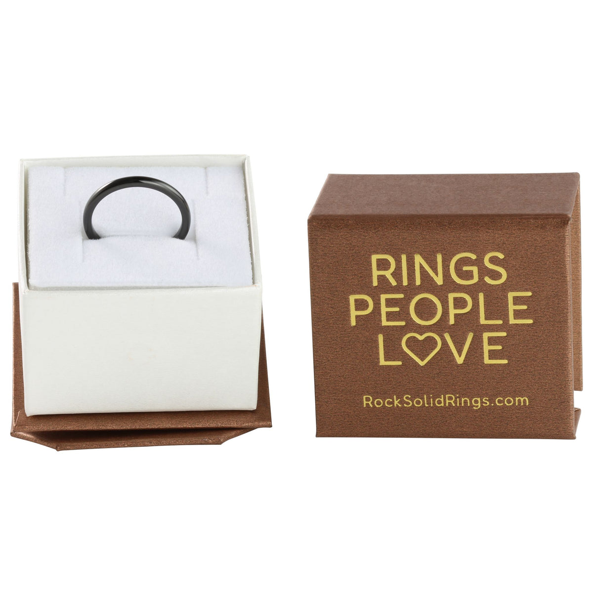 Black tungsten 2mm ring presented in gift box