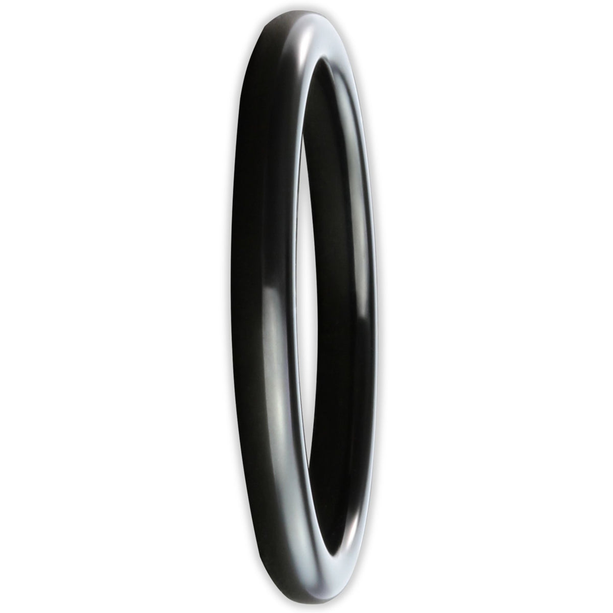 Front view of black tungsten ring with smooth polished finish and 2mm band