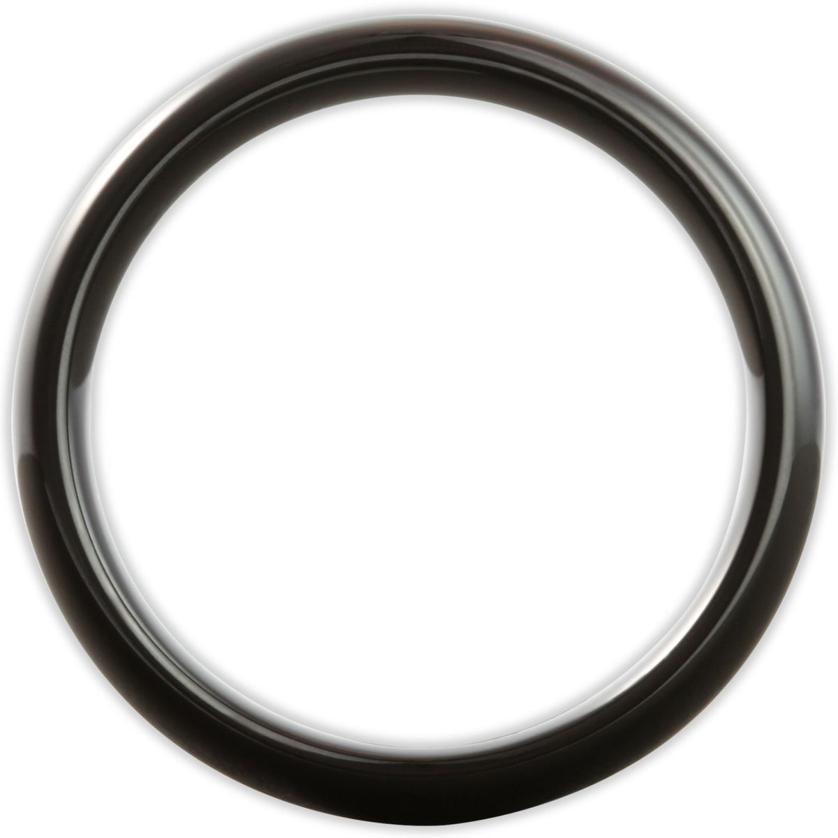 Side profile of black tungsten ring showing 6mm band depth and smooth curved edges