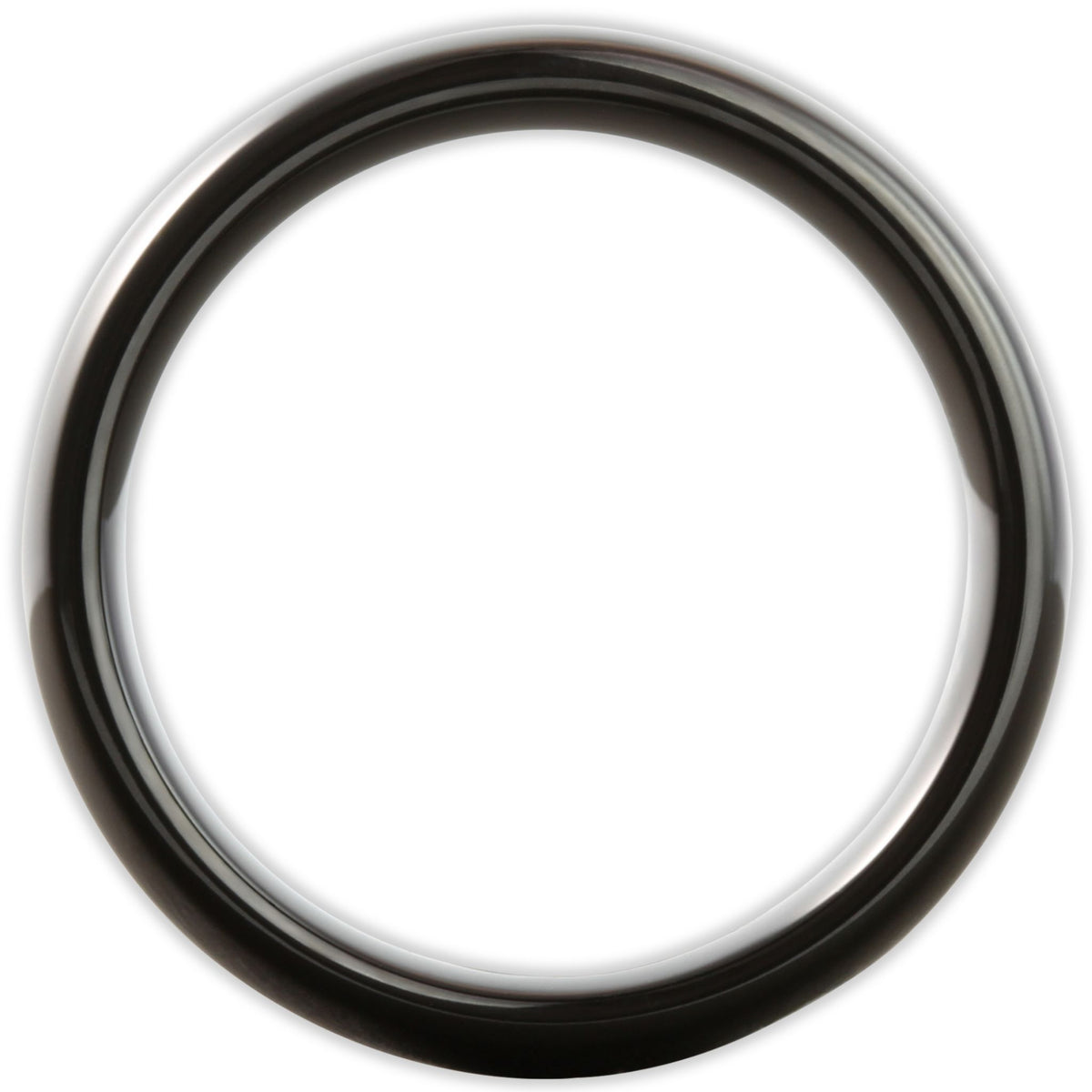 Side profile of black tungsten ring showing 8mm band depth and smooth curved edges