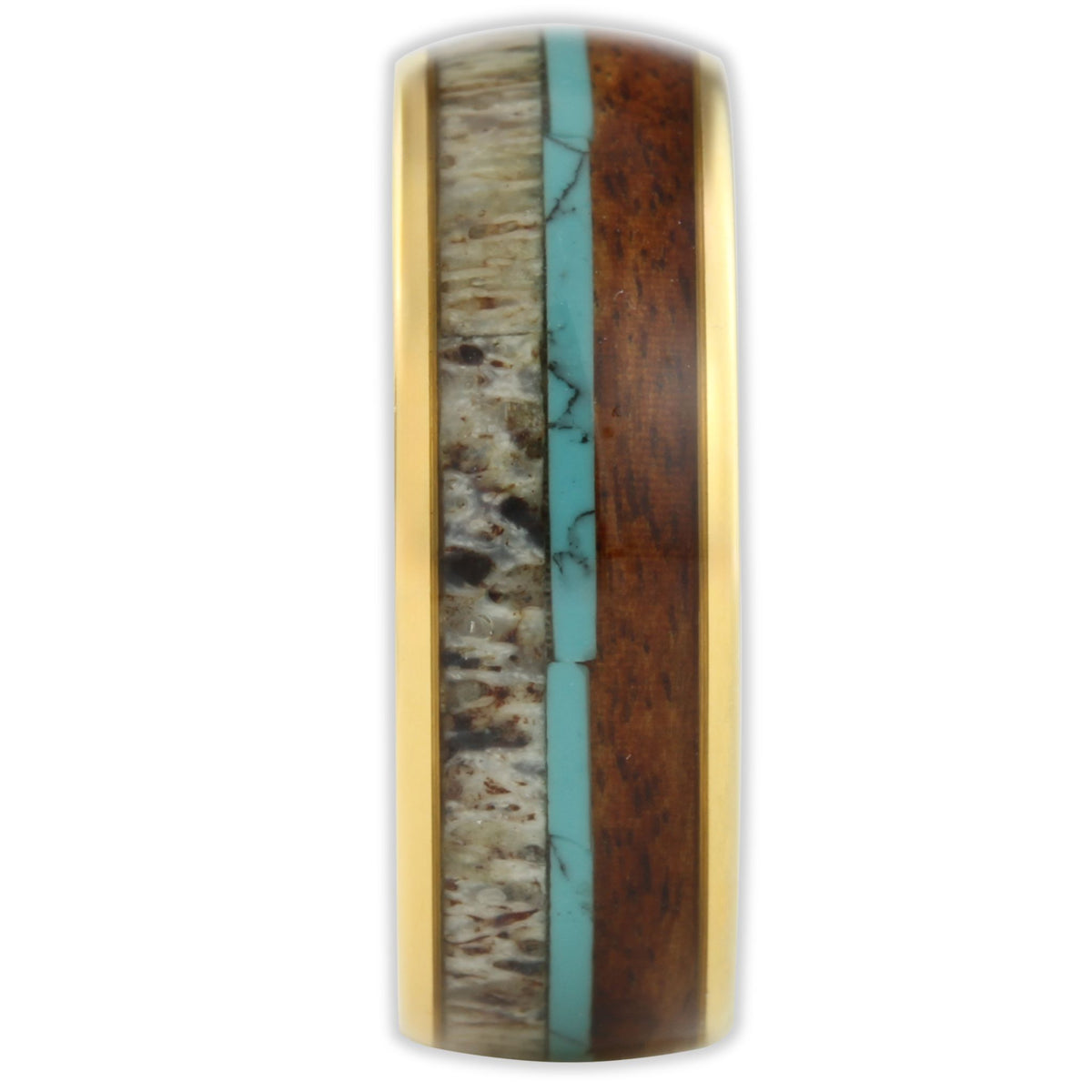 Gold Turquoise Wood Deer Antler 8mm Wonder Ring