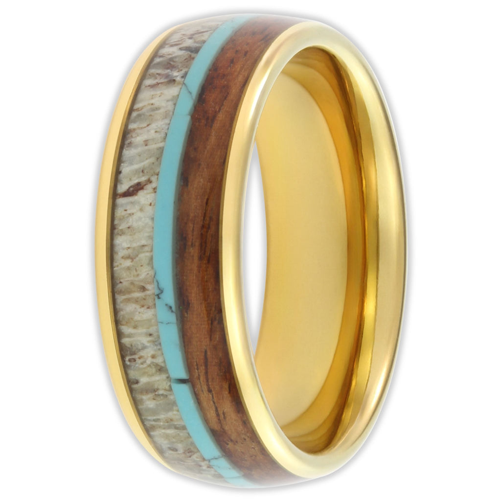 Gold Wood Deer Antler 8mm Wonder Ring