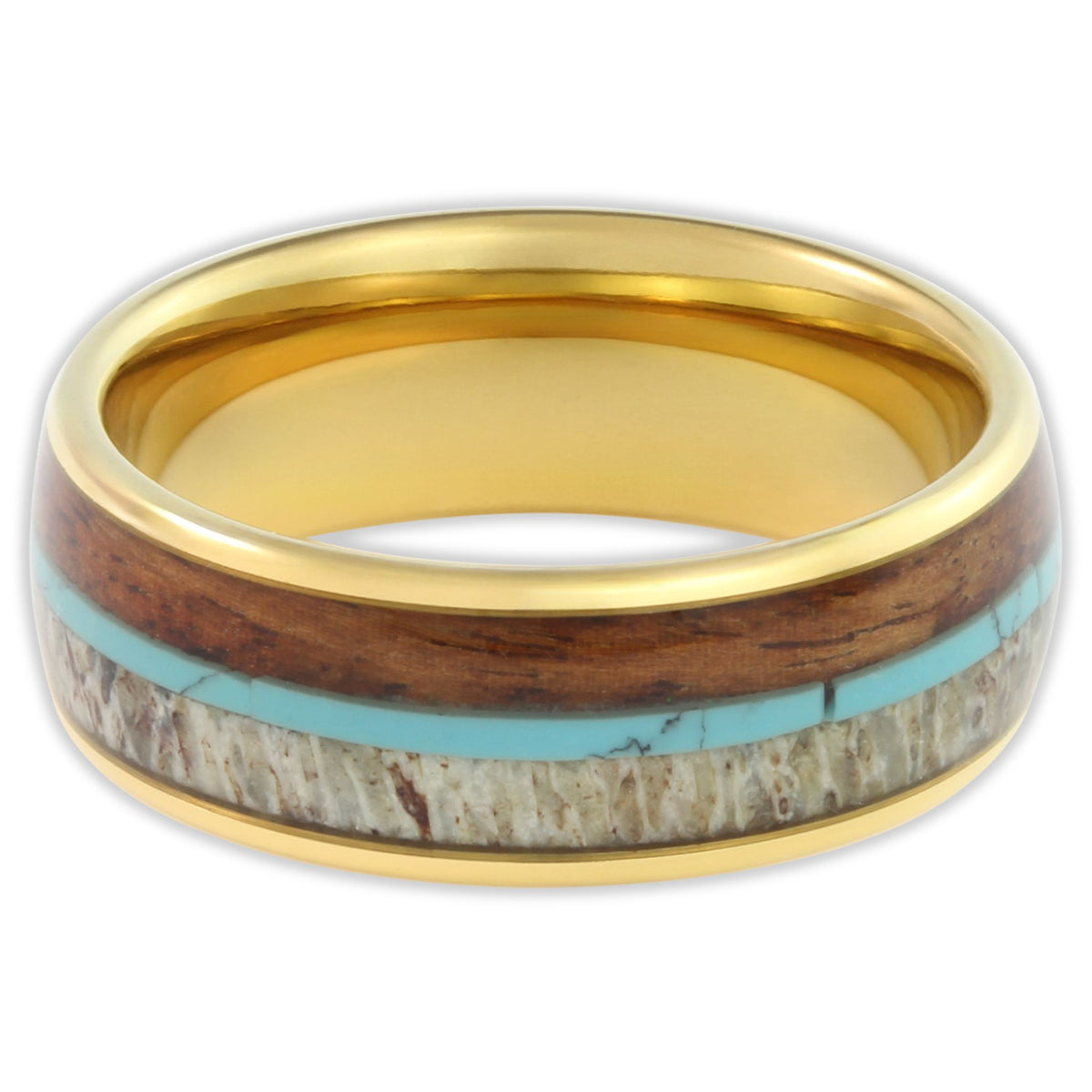 Gold Turquoise Wood Deer Antler 8mm Wonder Ring