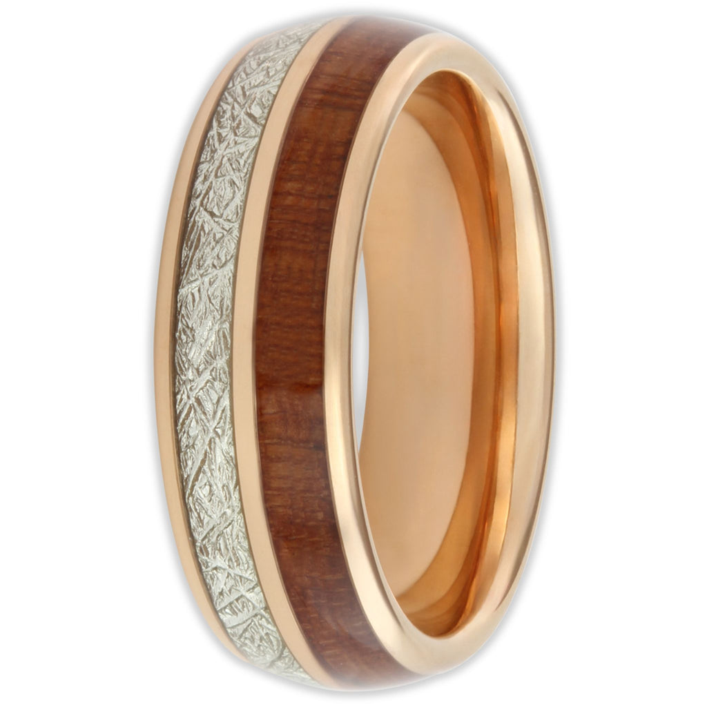 Rose Gold Wood Steel 8mm Wonder Ring