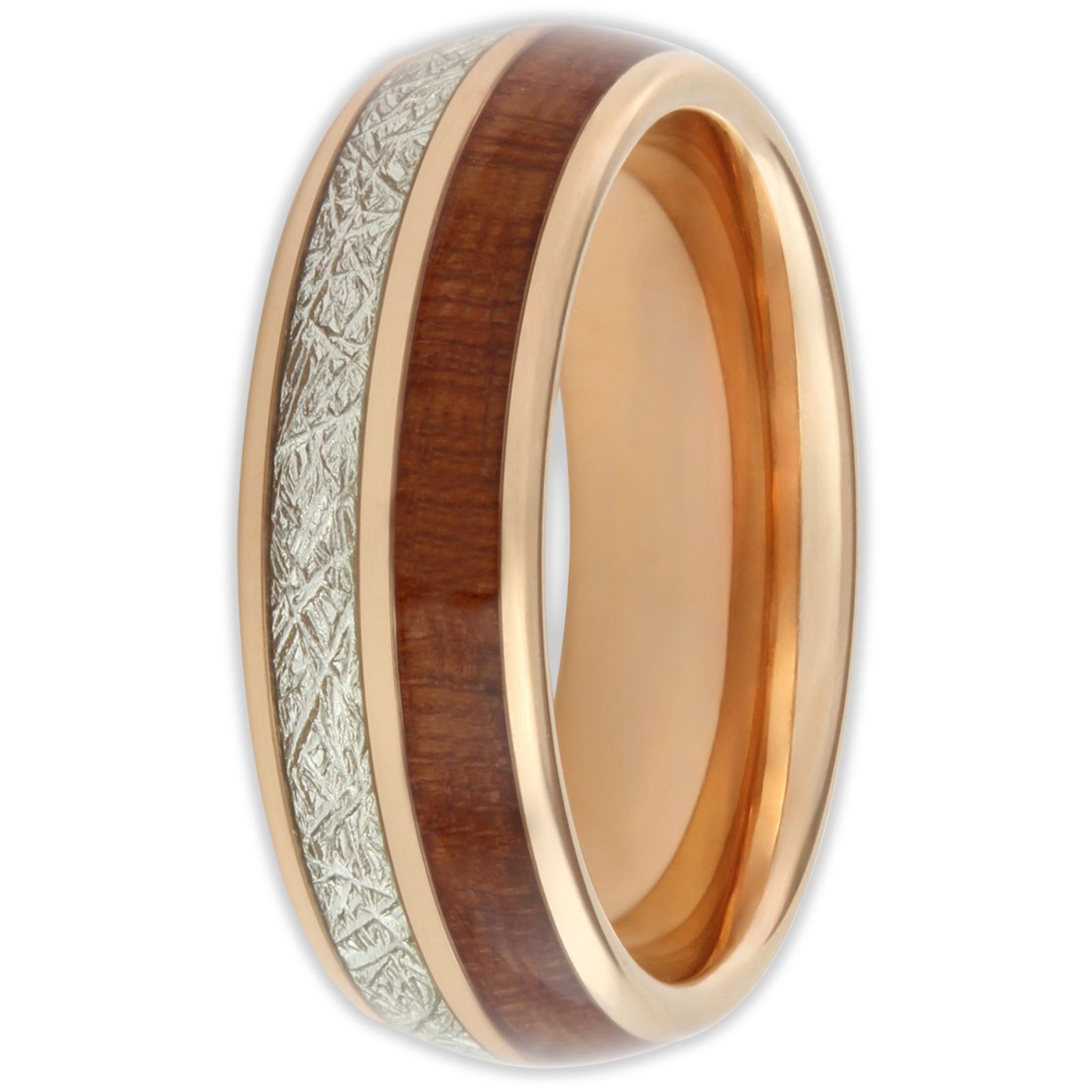The Rose Gold Wood and Steel 8mm Wonder Ring