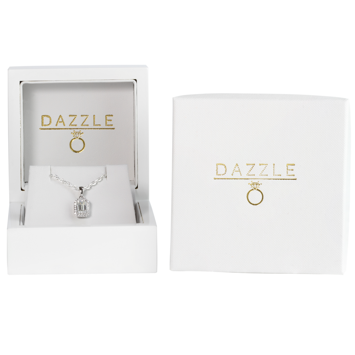 White Gold 1ct Emerald Cut Moissanite Silver Dazzle Pendant Necklace