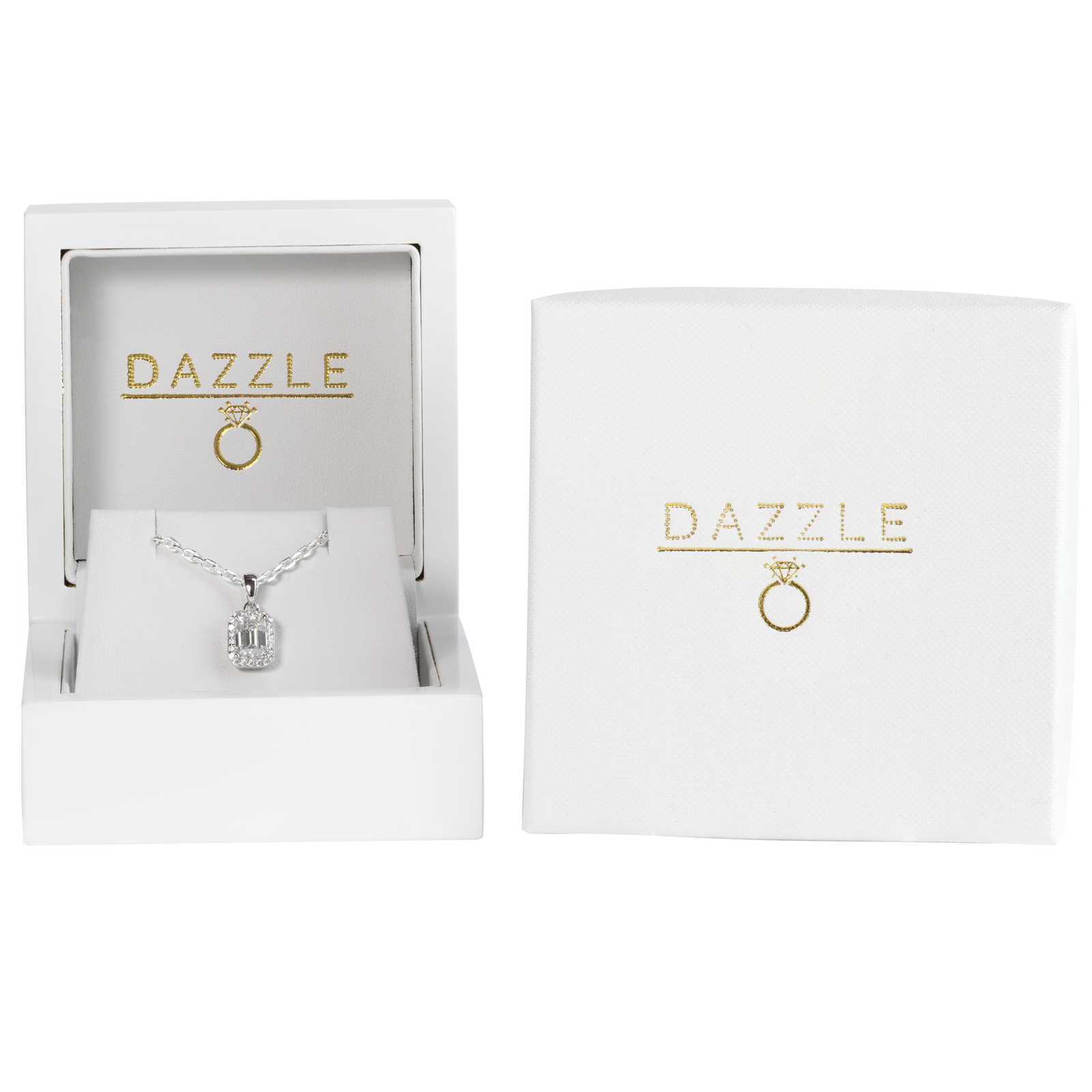 White Gold 1ct Emerald Cut Moissanite Silver Dazzle Pendant Necklace