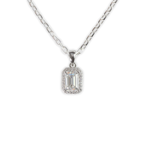 White Gold 1ct Emerald Cut Moissanite Silver Dazzle Pendant Necklace