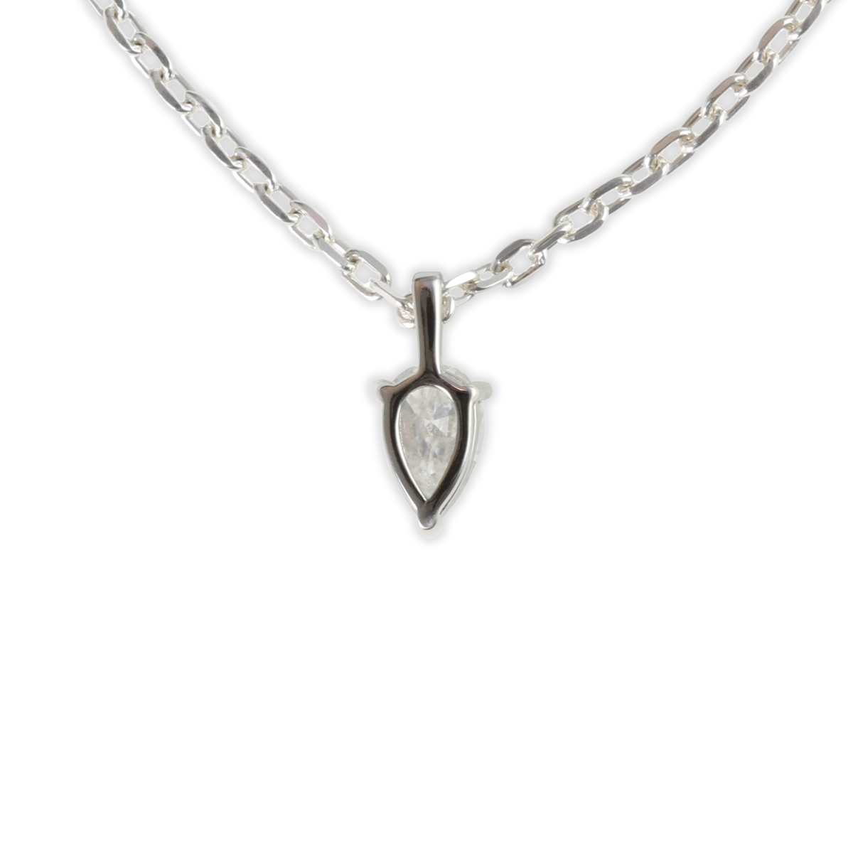 White Gold 1ct Pear Drop Moissanite Silver Dazzle Pendant Necklace