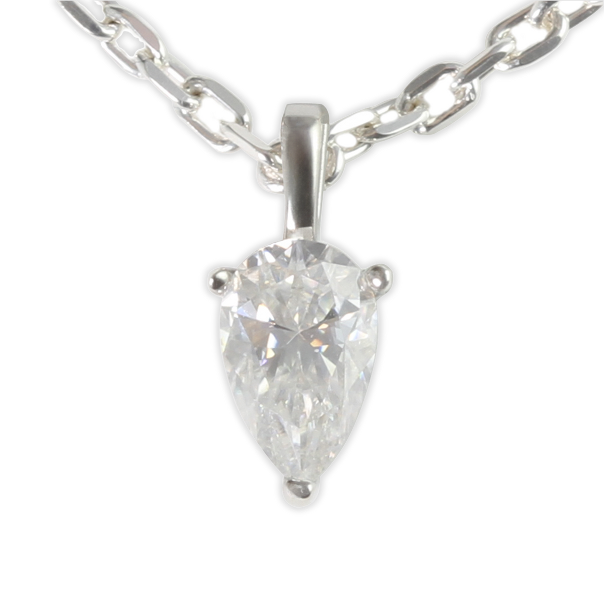 White Gold 1ct Pear Drop Moissanite Silver Dazzle Pendant Necklace