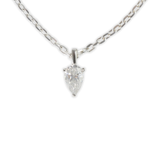 White Gold 1ct Pear Drop Moissanite Silver Dazzle Pendant Necklace