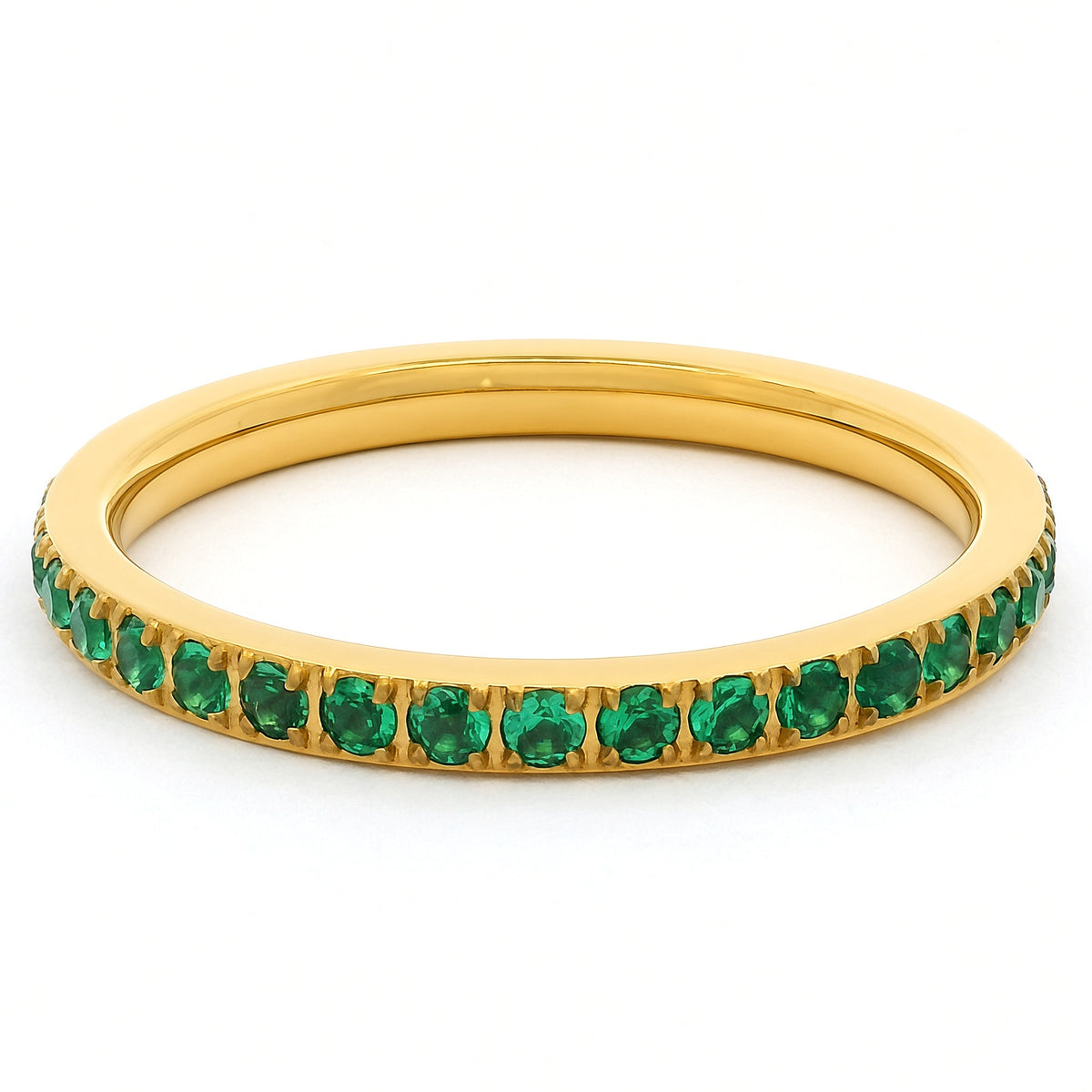 2mm Gold Full Glitz Eternity Ring | Emerald Green Cubic Zirconia Stacking Ring