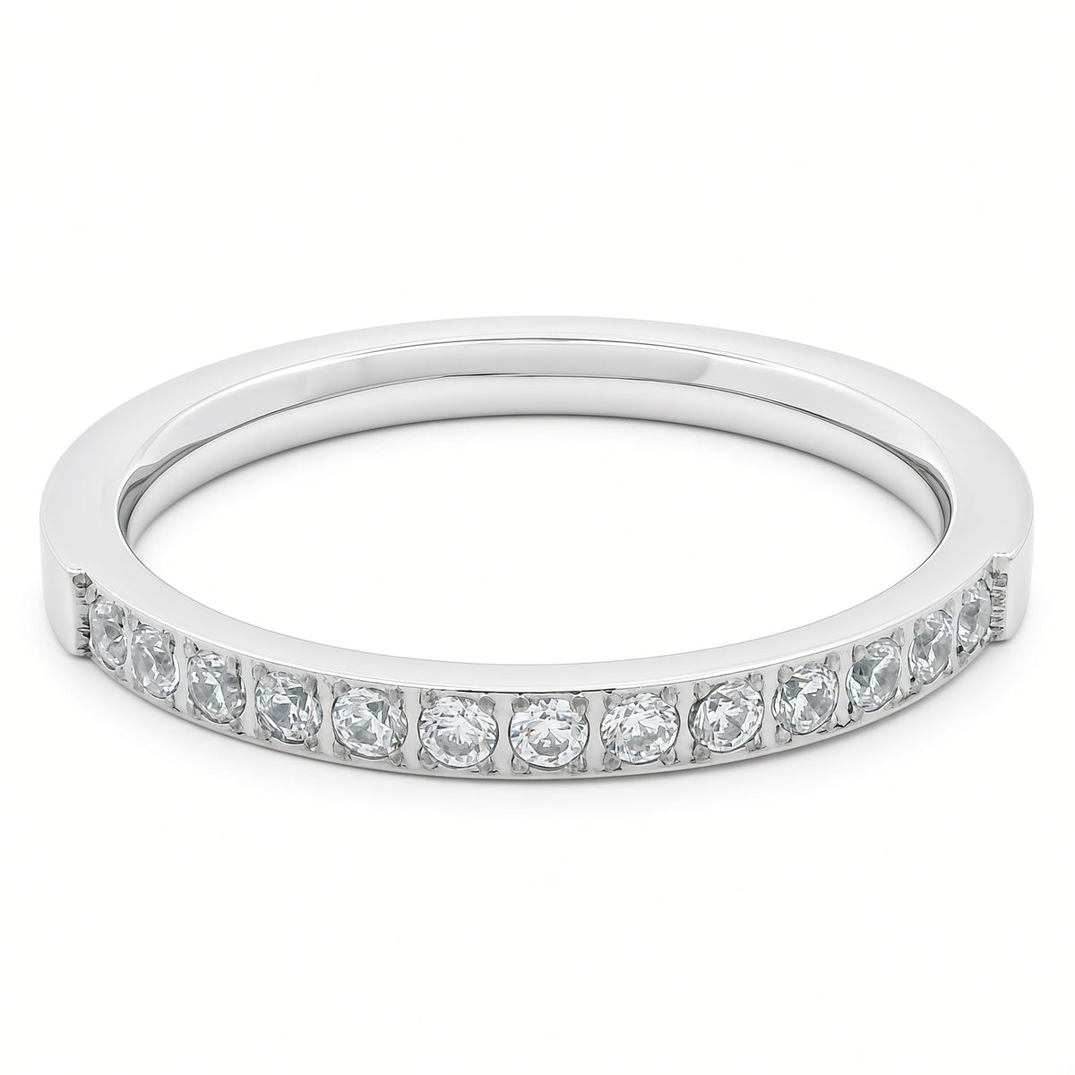 2mm White Gold Half Glitz Eternity Ring | Cubic Zirconia Stacking Ring