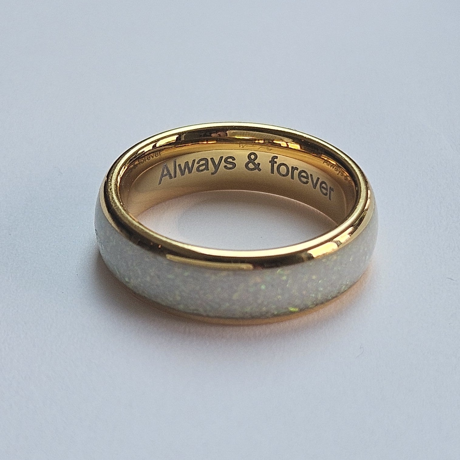 The Golden White Opal 6mm Wonder Ring Size M - Clearance 1076