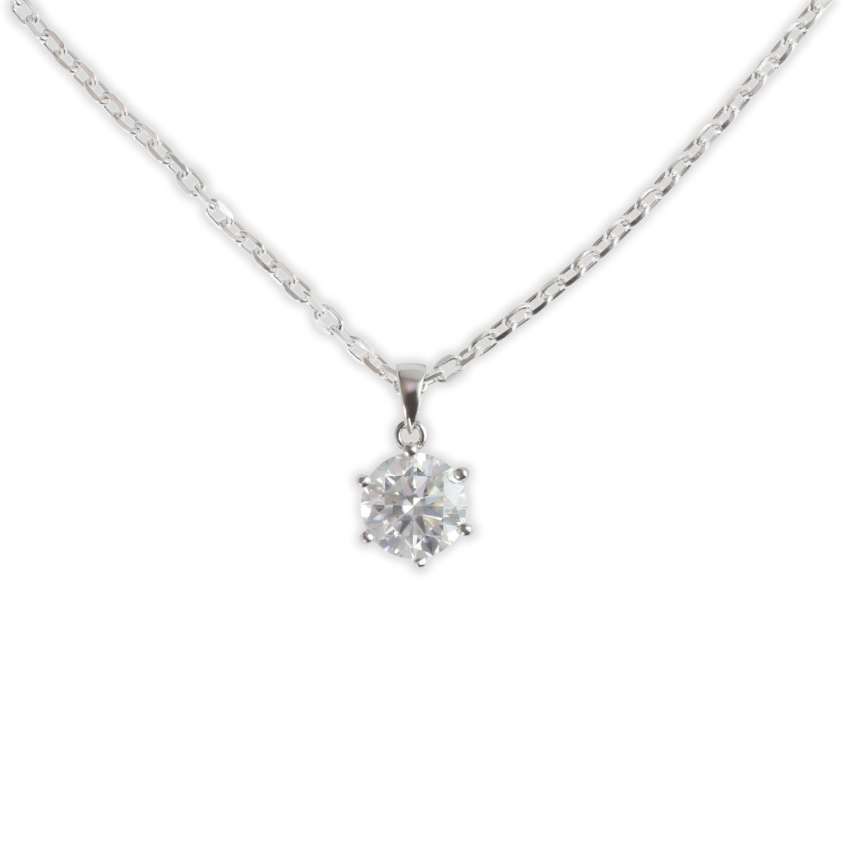 White Gold 3ct Round Moissanite Silver Dazzle Pendant Necklace