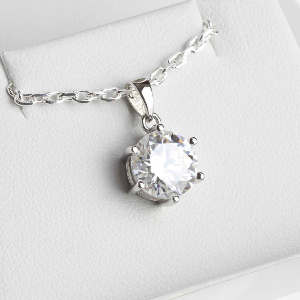 White Gold 3ct Round Moissanite Silver Dazzle Pendant Necklace