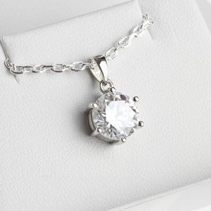 White Gold 3ct Round Moissanite Silver Dazzle Pendant Necklace
