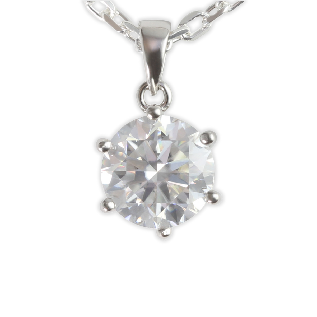 White Gold 3ct Round Moissanite Silver Dazzle Pendant Necklace