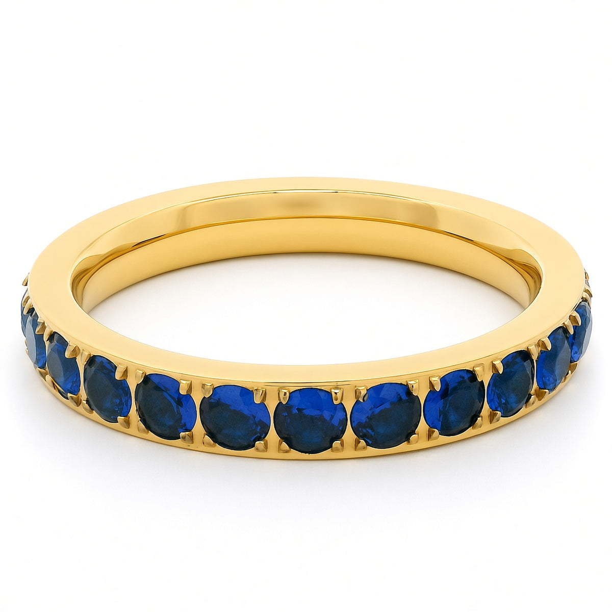 3mm Gold Full Glitz Eternity Ring | Blue Cubic Zirconia Stacking Ring