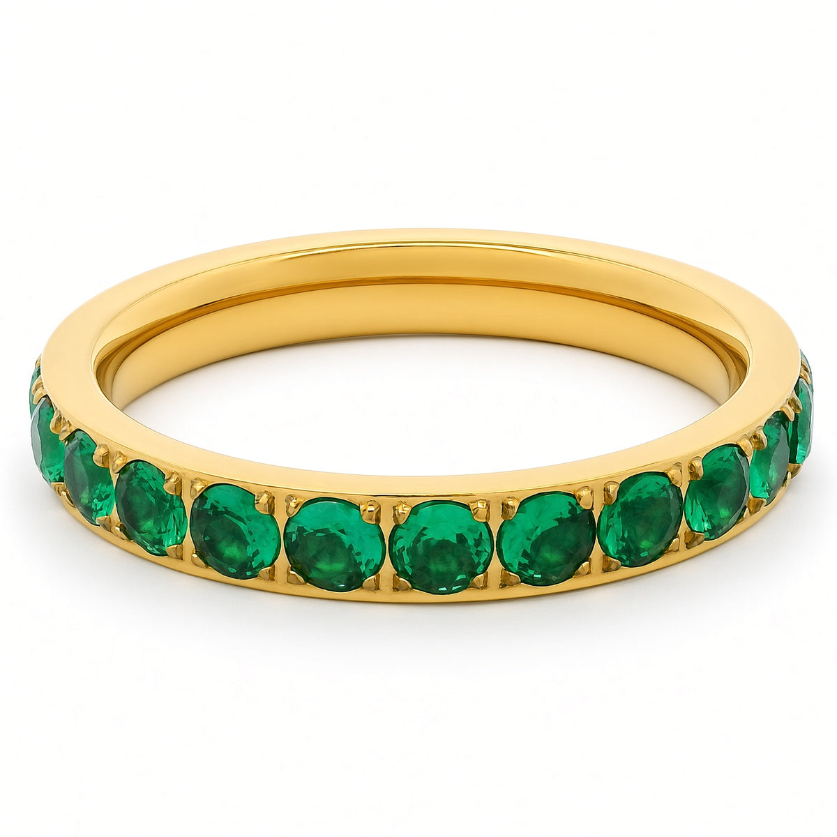 3mm Gold Full Glitz Eternity Ring | Emerald Green Cubic Zirconia Stacking Ring